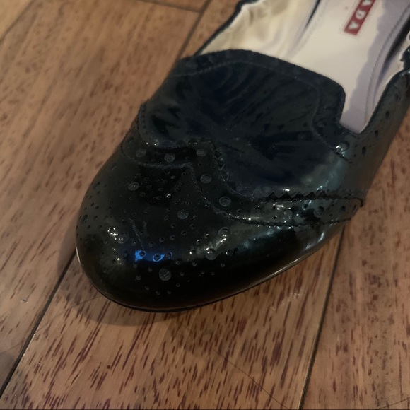 Prada | Patent Leather Navy Black Flats Loafers - Picture 5 of 8